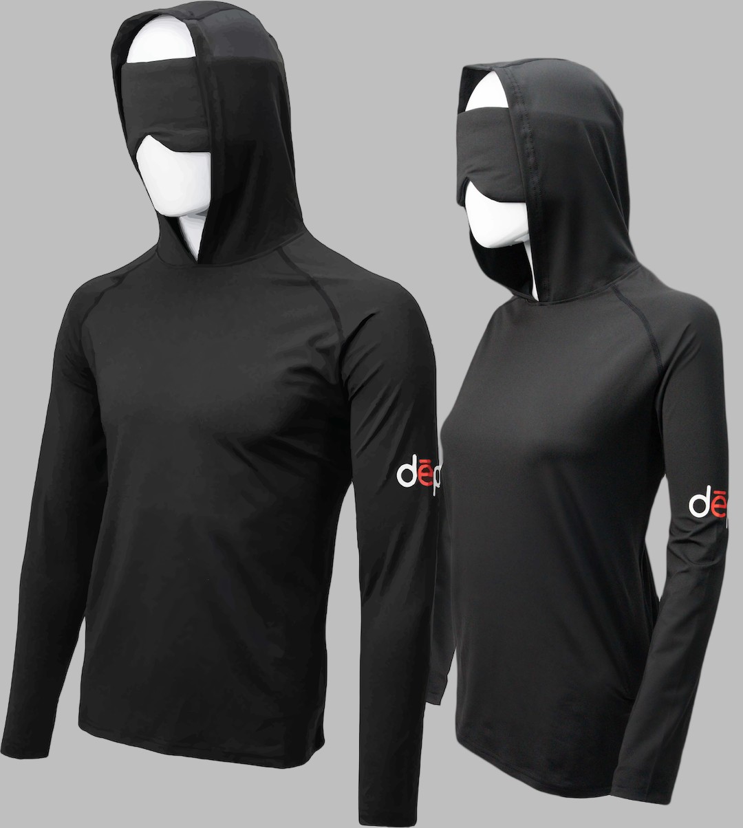 Male and female sleep hoodies in black with gray background